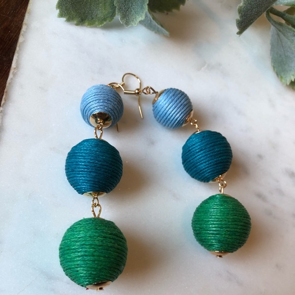 The Molly - Blue/Green 3-Drop Statement Earring - Picture 2 of 3